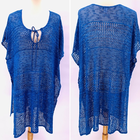 VENUS Other - Venus Swim Blue Crochet Cover Up Caftan Poncho
